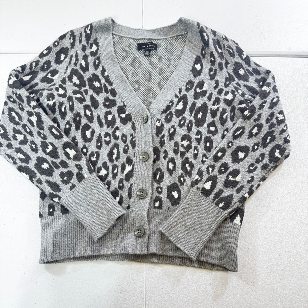 Chic Lucky Brand‎ Leopard Print Button Front Cardigan Sweater Women's Size S P